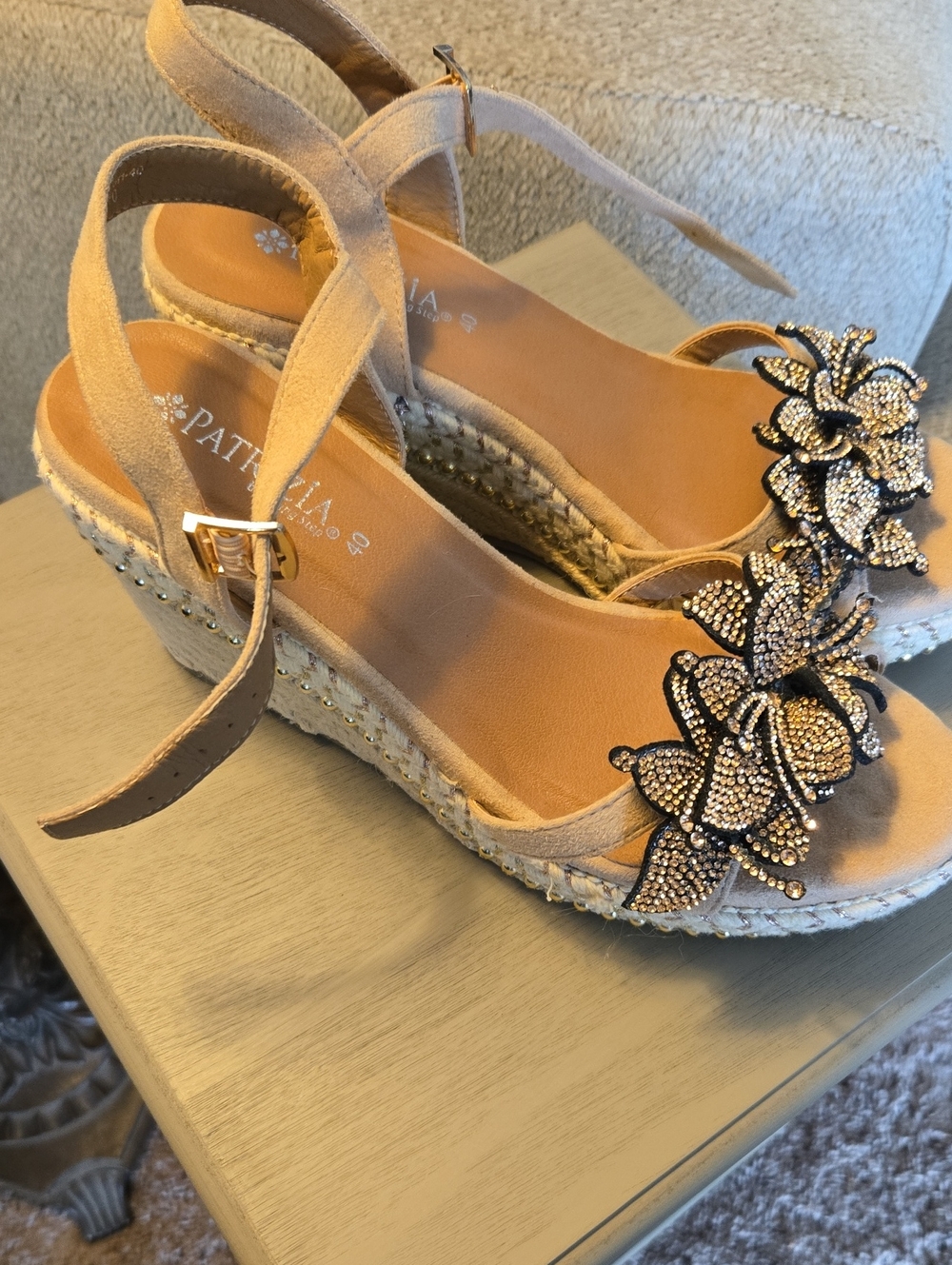 Patrizia Nude Beaded Wedge Sandals